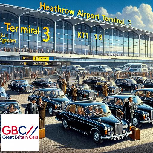 Taxi Heathrow Airport Terminal 3 to KT18 Epsom