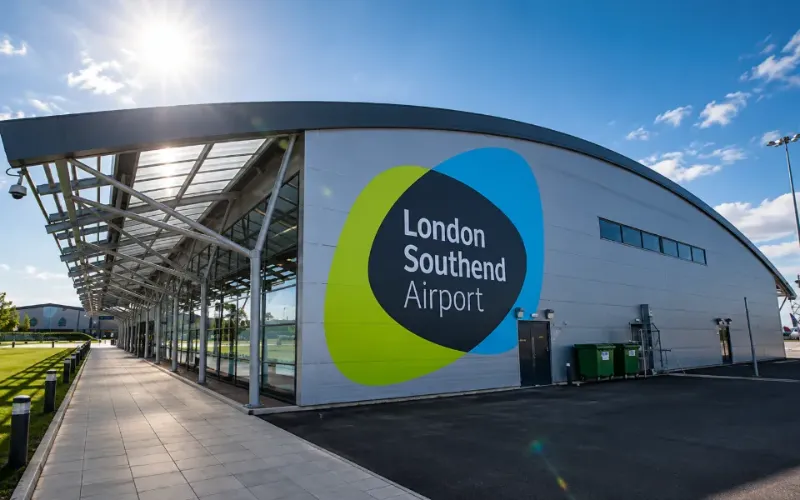 London Southend Airport terminal on a sunny day