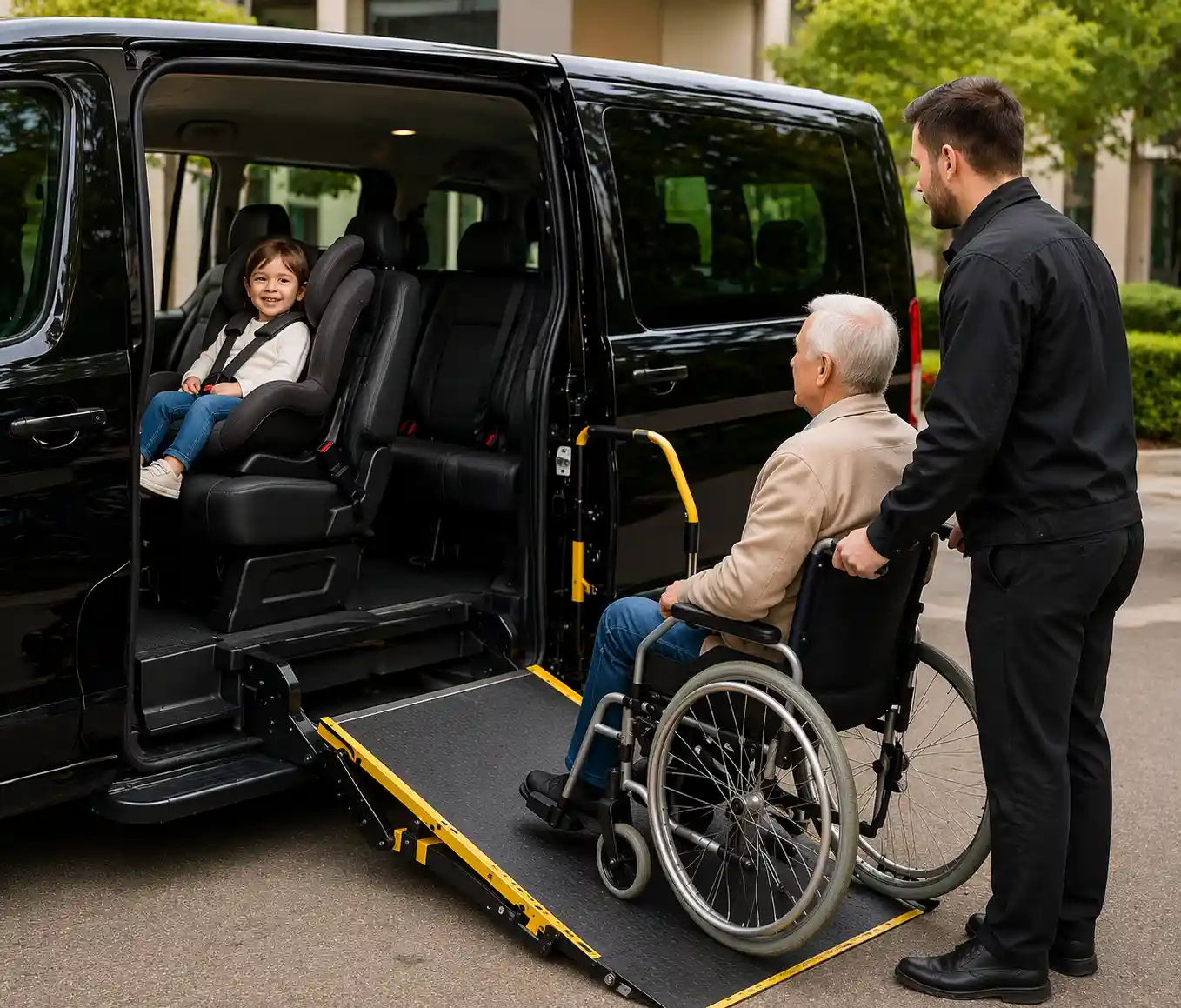8 seater cab with a child seat