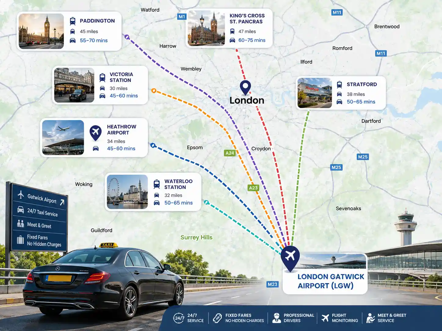 london gatwick airport location, address and direction
