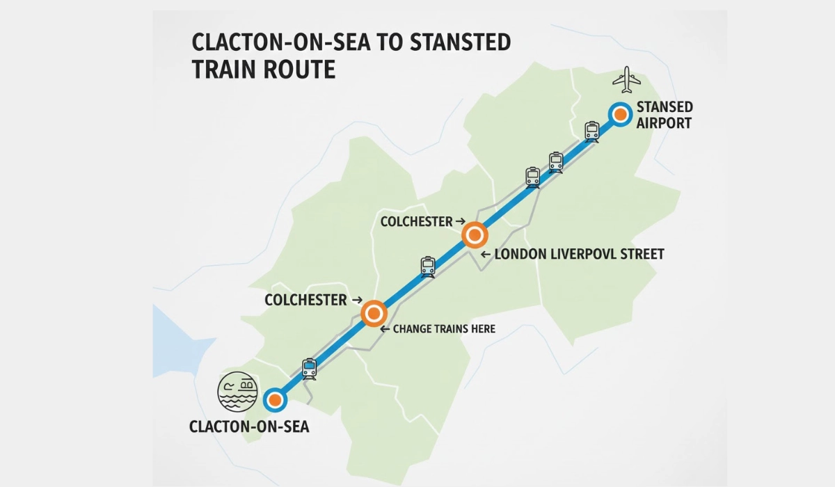 Clacton on Sea to Stansted Airport by Train