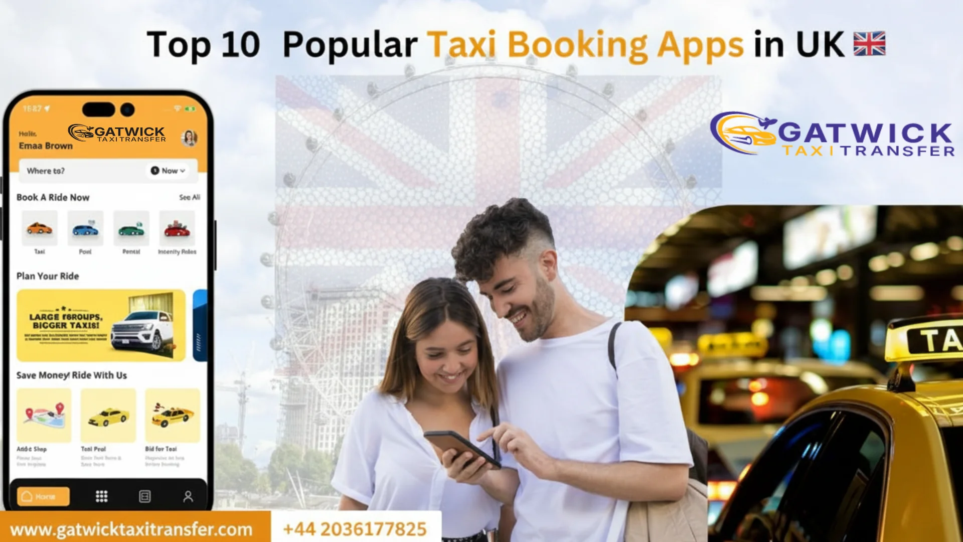UK ride-hailing and taxi booking apps compared for 2026, ranked by what each one actually does best. Gatwick Taxi Transfer TfL-licensed.