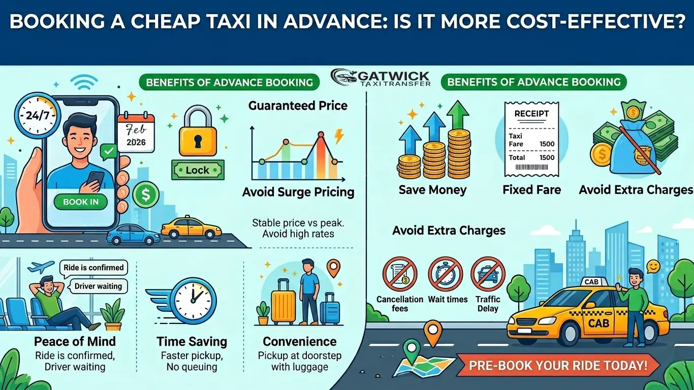 Book a Cheap Taxi in Advance and Save Up to 60% | Gatwick Taxi Transfer