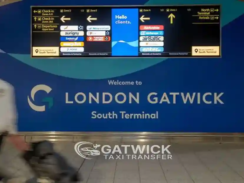 Gatwick Airport taxi transfer — pre-booked fixed fare pickup at North and South Terminal