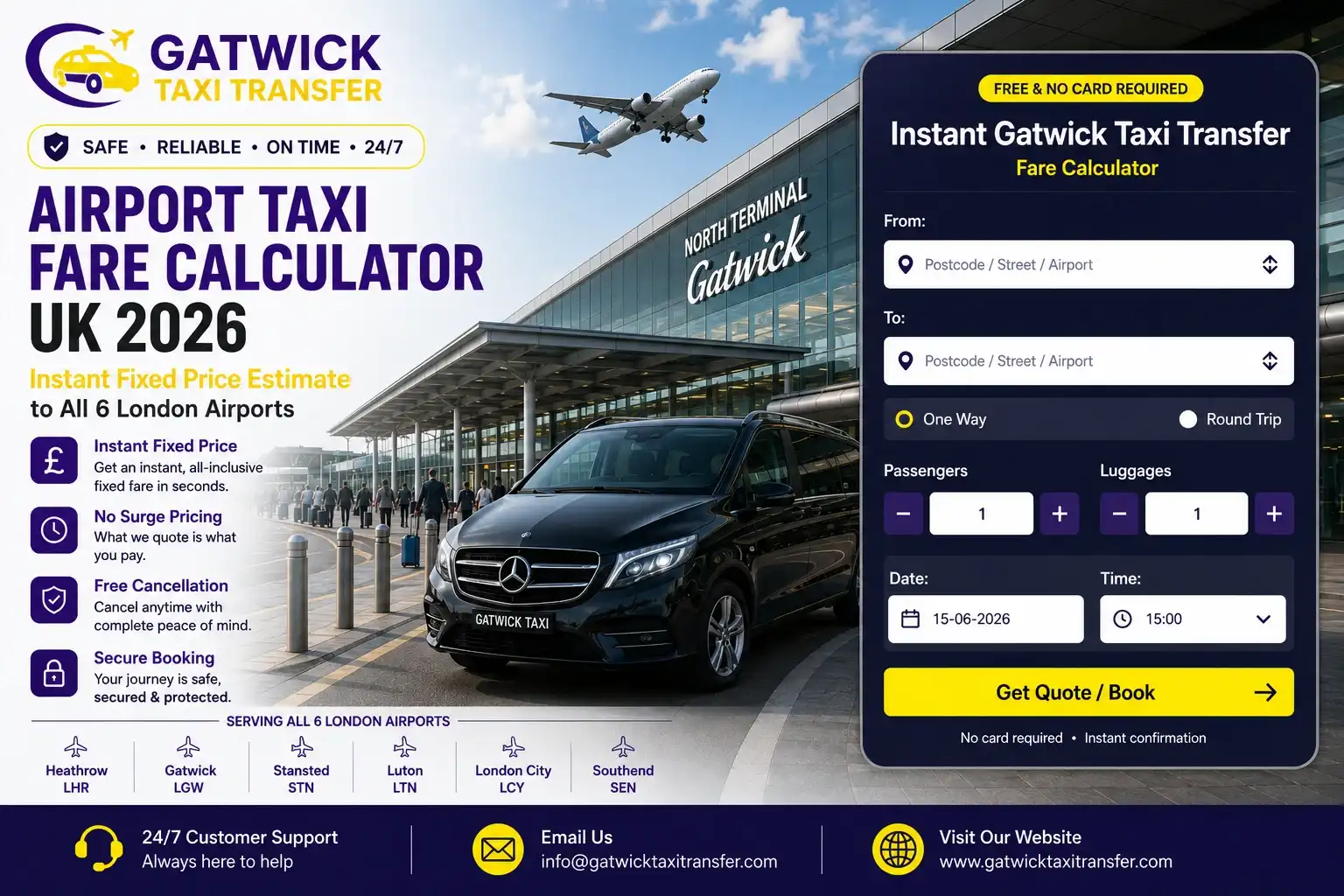 Airport Taxi Fare Calculator UK 2026 | Gatwick Taxi Transfer