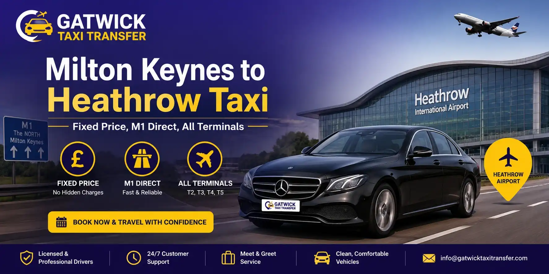 Milton Keynes to Heathrow Taxi 2026 — Fixed Price | Gatwick Taxi Transfer