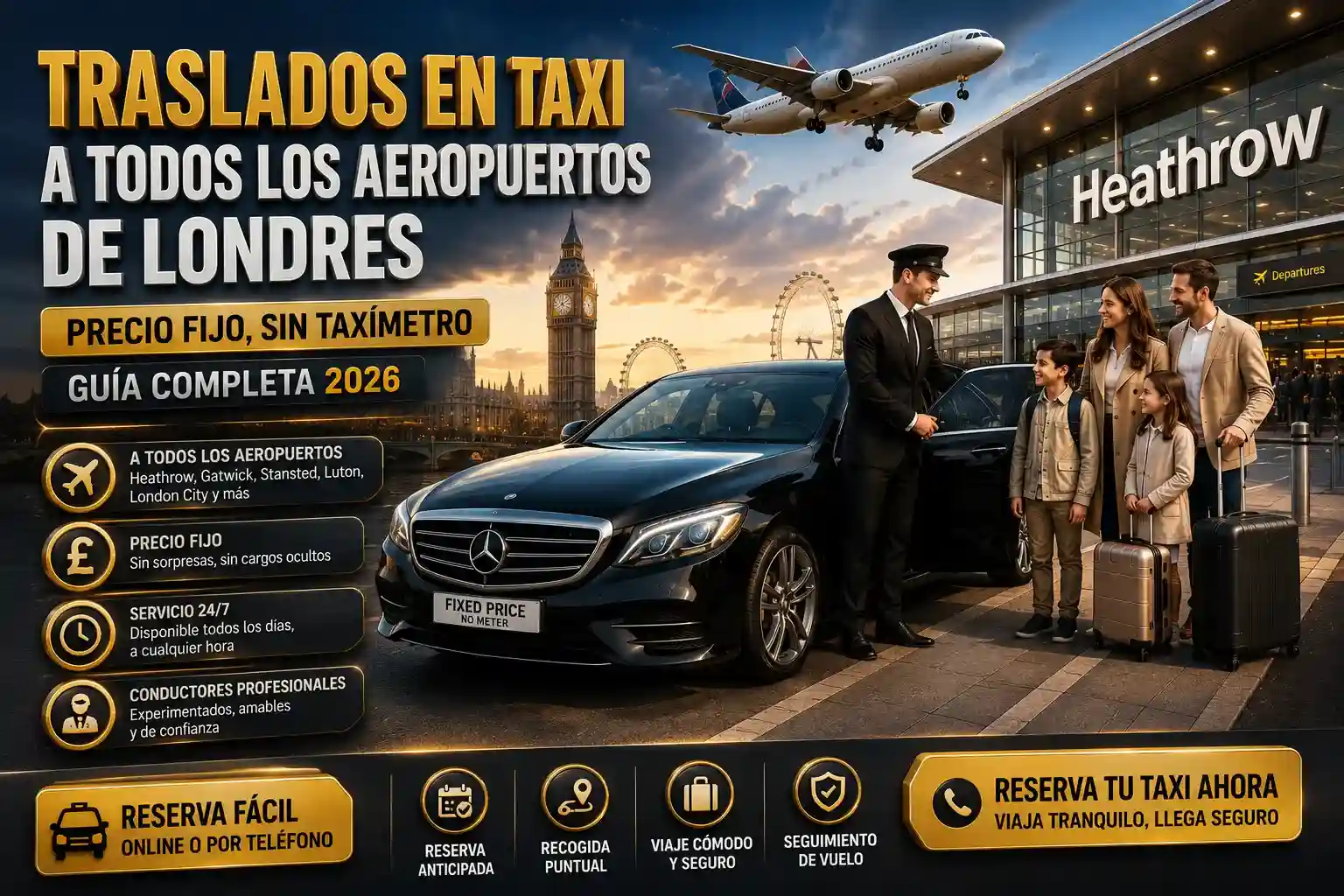 Traslados Taxi Aeropuertos Londres 2026: Precio Fijo | Gatwick Taxi Transfer