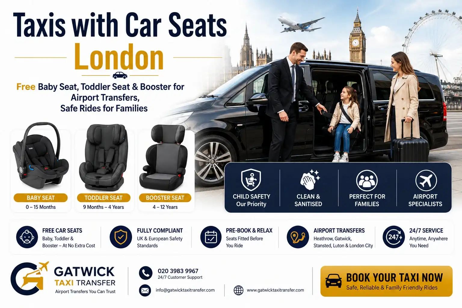 Taxis with Car Seats London: Free Baby & Child Seats | Gatwick Taxi Transfer
