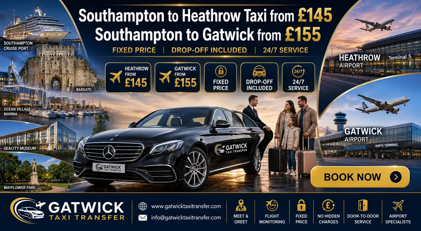 Southampton to Heathrow Taxi: Fixed Price from £145 | Gatwick Taxi Transfer