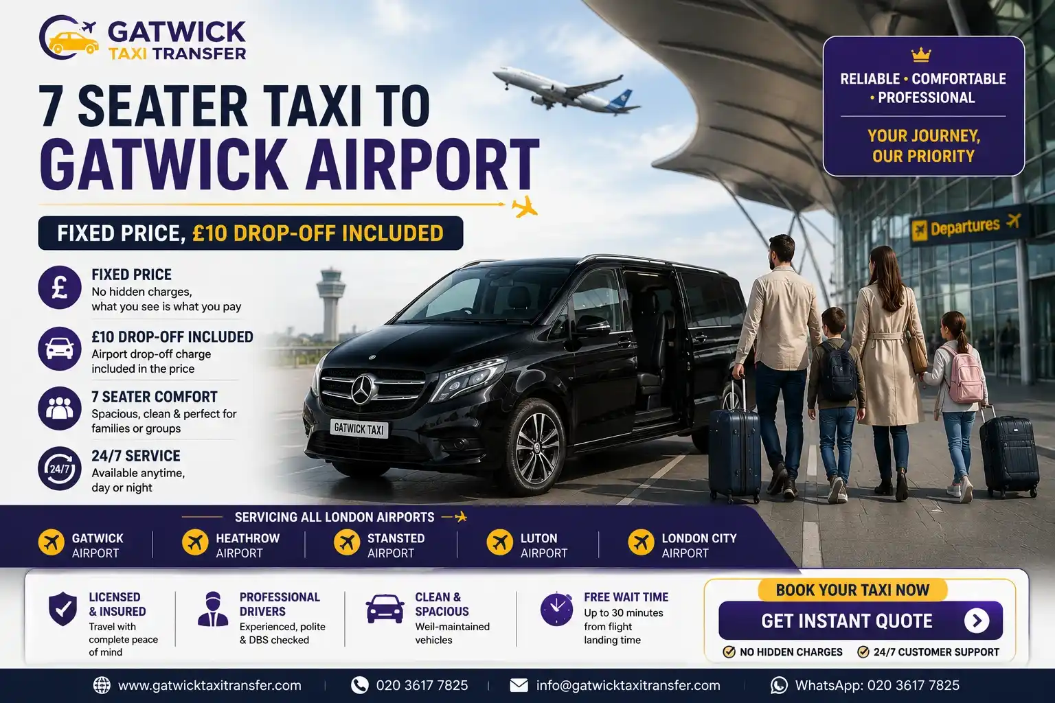 7 Seater Taxi to Gatwick Airport — Fixed Price, Drop-Off Included
