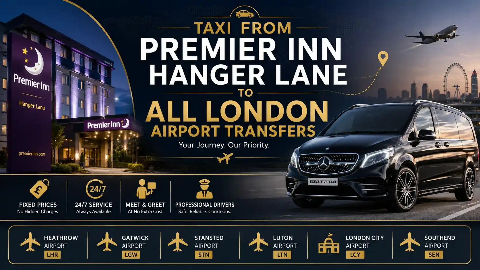 Premier Inn Hanger Lane to All Airports | Gatwick Taxi Transfer