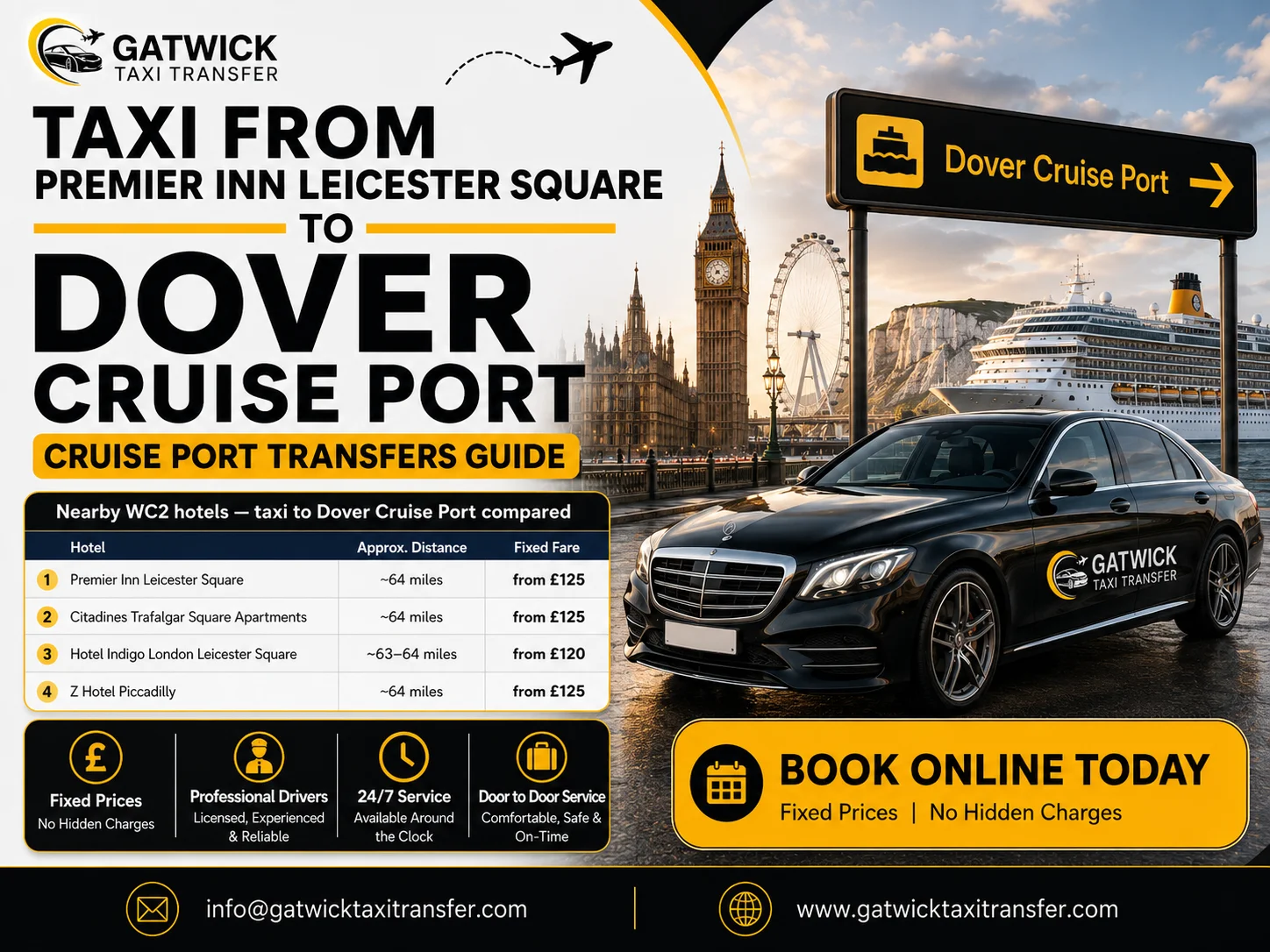 Leicester Square to Dover Cruise Port Taxi — Gatwick Taxi Transfer