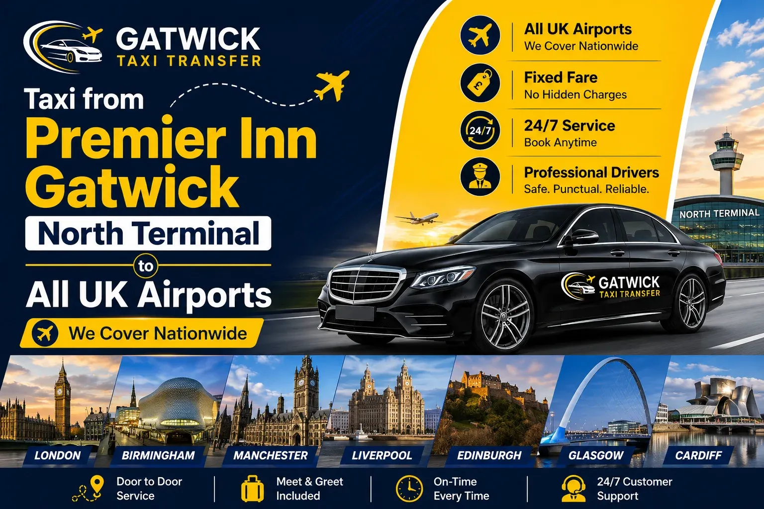 Taxi from Premier Inn Gatwick North to All UK Airports