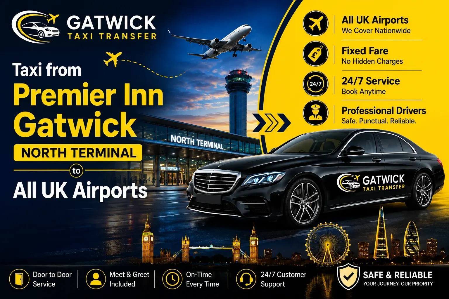 Taxi from Premier Inn Gatwick North to All UK Airports