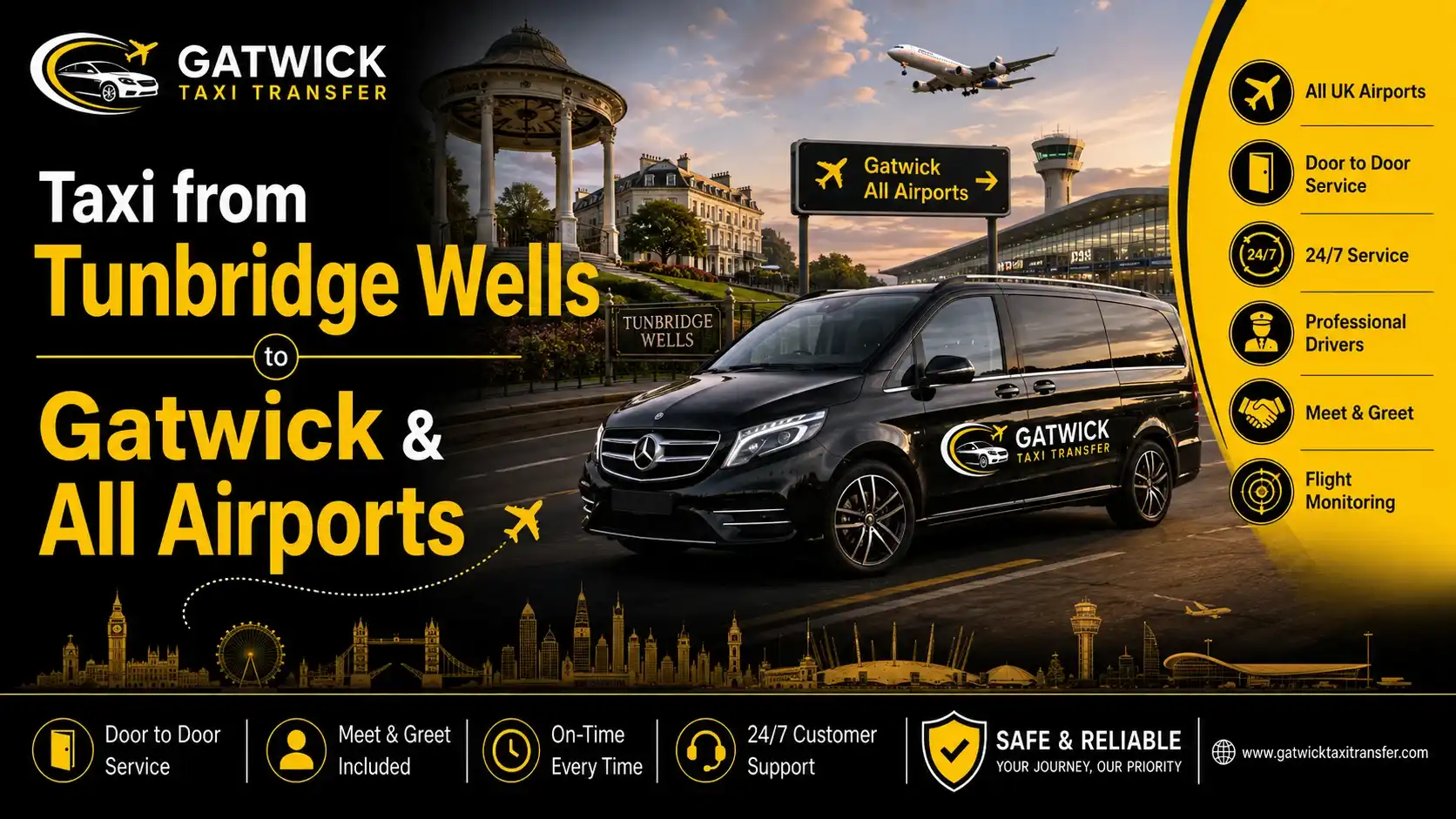 Taxi from Tunbridge Wells to Gatwick & Airports