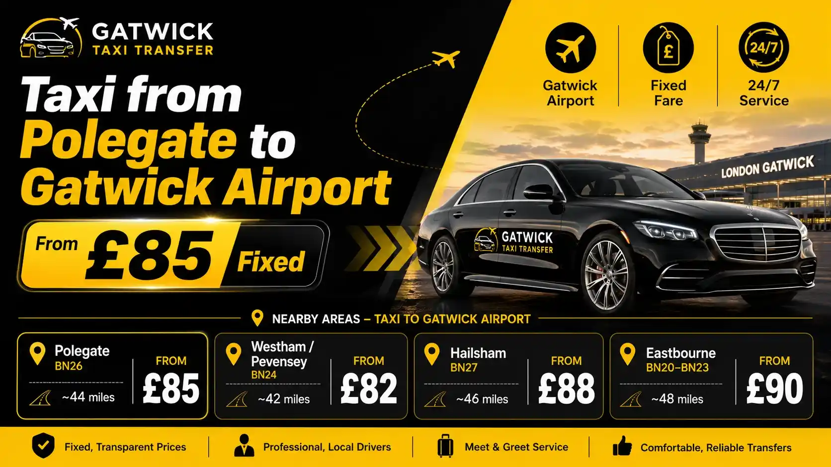 Taxi from Polegate to Gatwick Airport — From £85