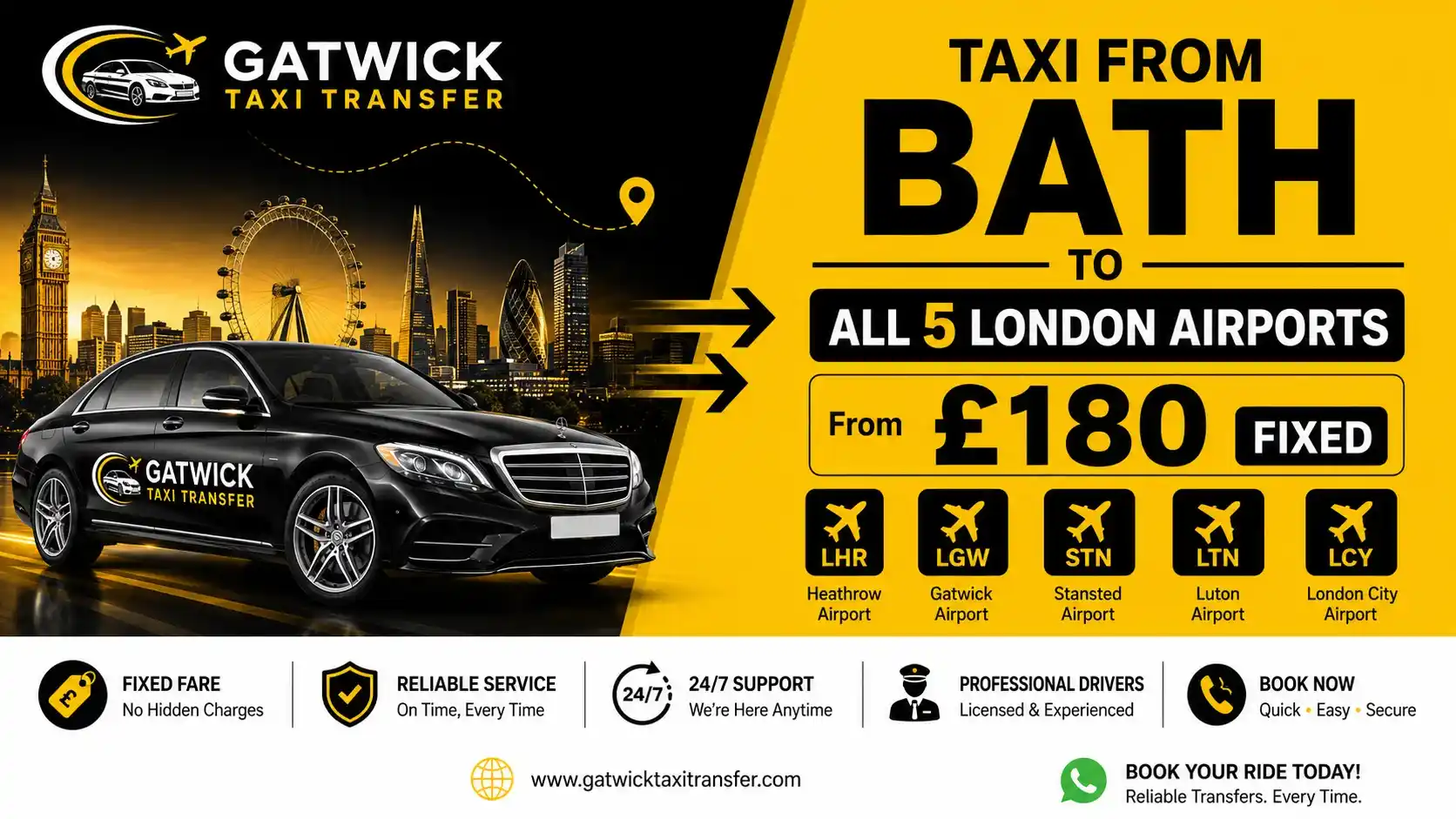 Taxi from Bath to London Airports | Gatwick Taxi Transfer