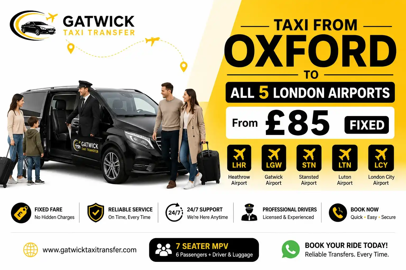 Taxi from Oxford to All 5 London Airports — From £85