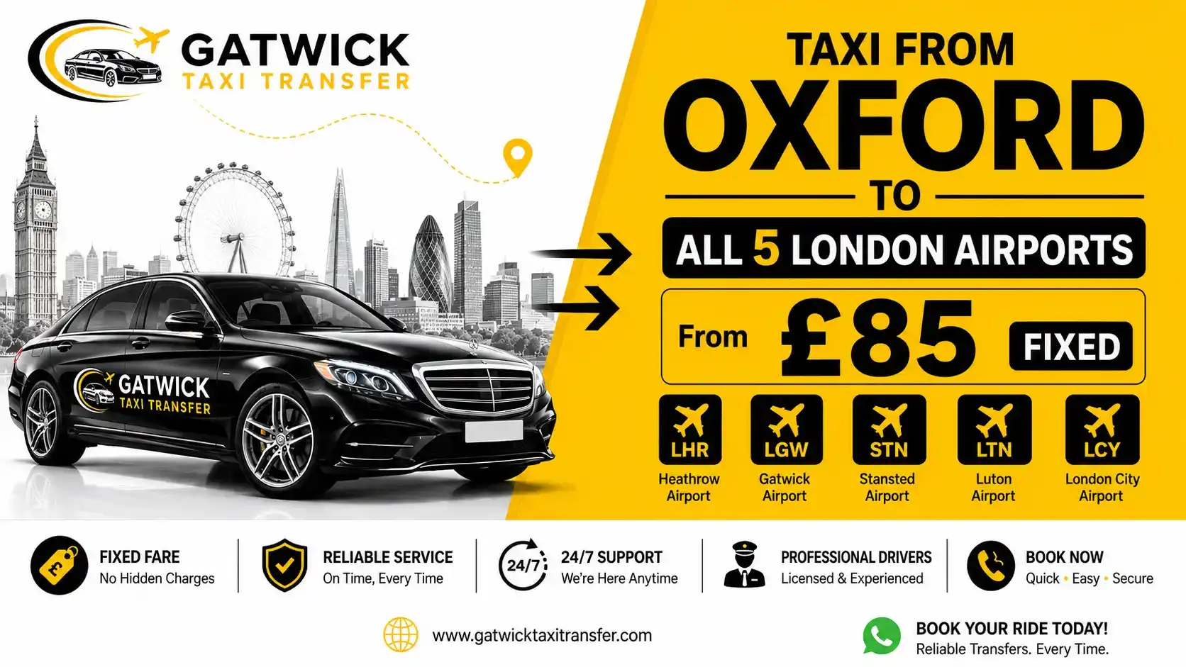 Taxi from Oxford to All 5 Airports | Gatwick Taxi Transfer