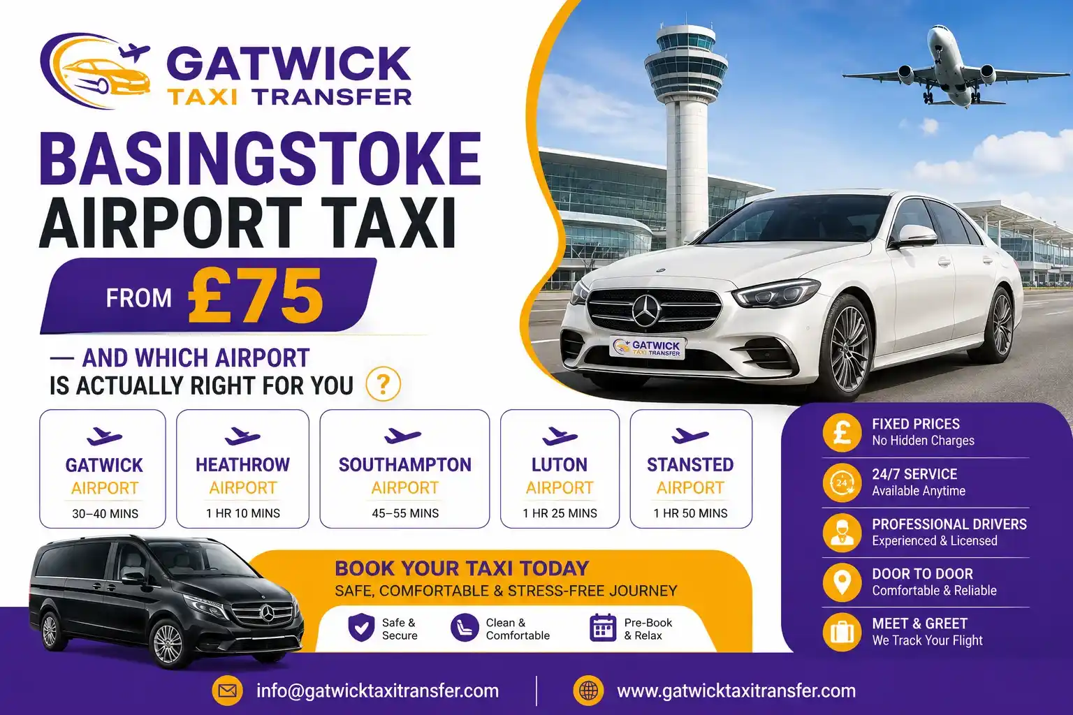Basingstoke Airport Taxi & Minicab | Fixed Price from £75