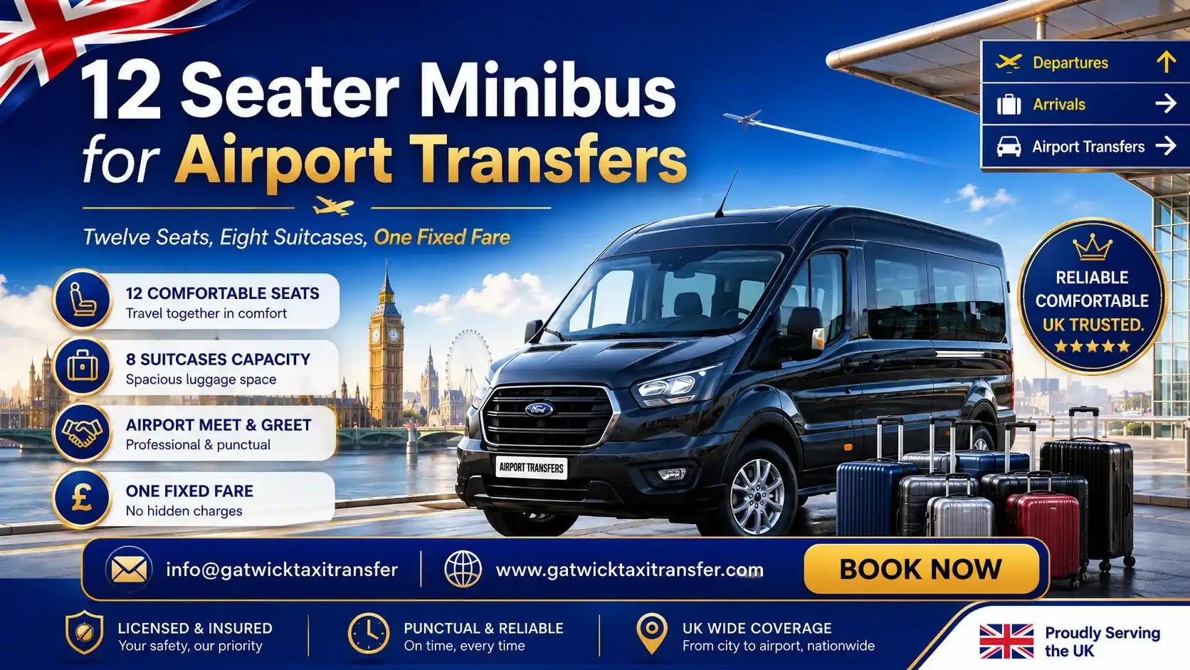 12 Seater Minibus for UK Airport Transfers | Gatwick Taxi Transfer