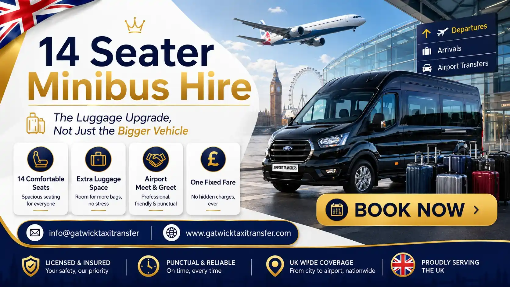 14 Seater Minibus Hire | UK Airport Transfers Fixed Fare