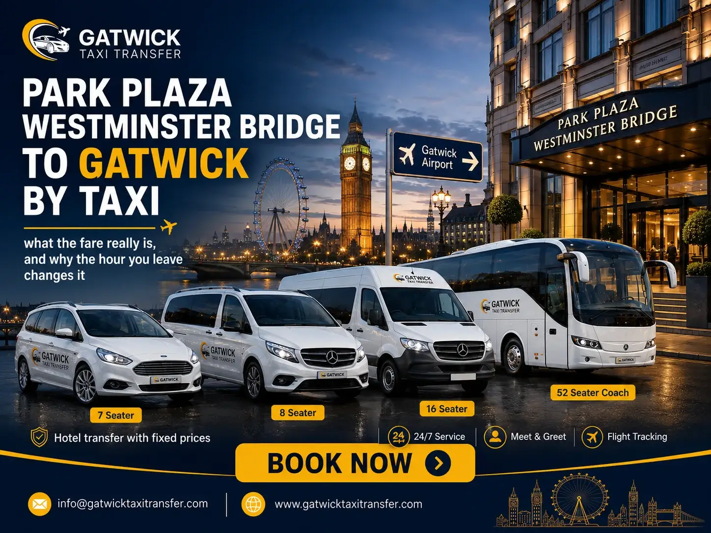 Park Plaza Westminster Bridge to Gatwick Taxi | Fares 2026