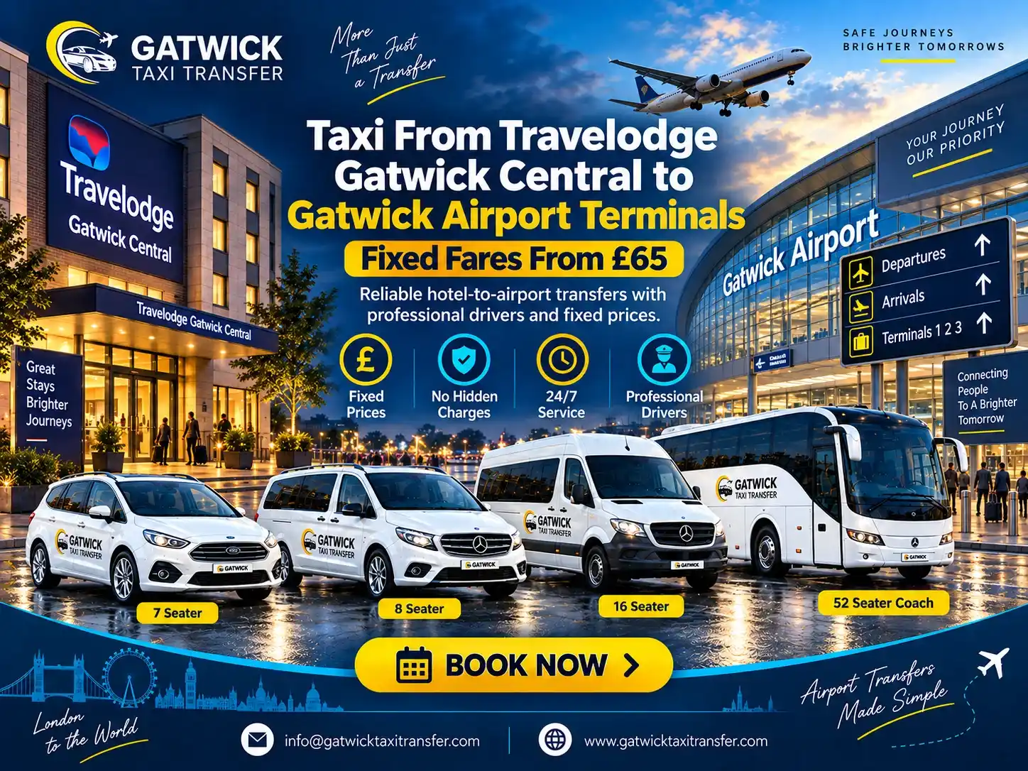 Taxi From Travelodge Gatwick Central to Gatwick | Fixed Fares From £65