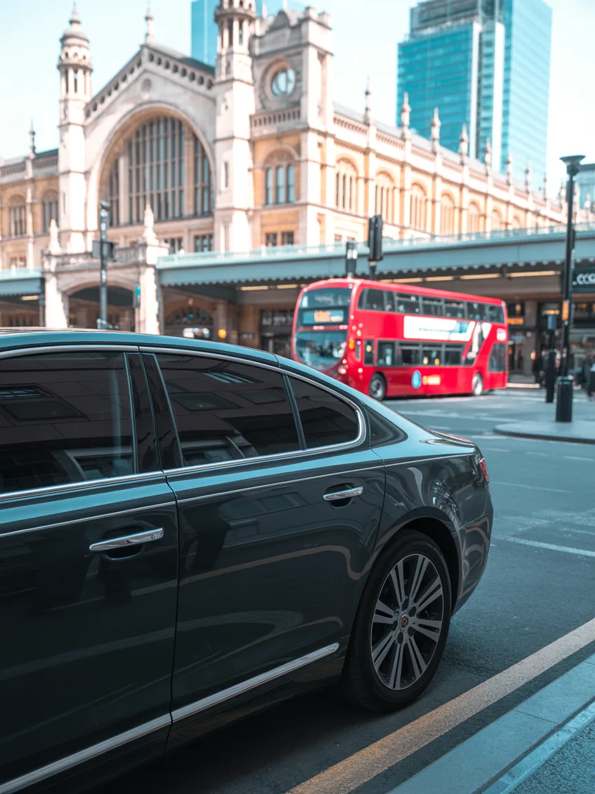 Kings Cross cab available outside the busy London station at night