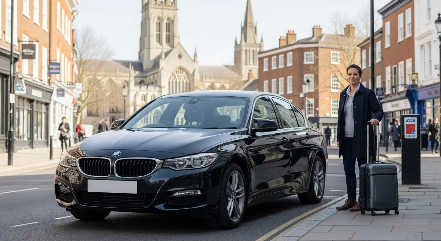 Licensed private-hire Chelmsford taxi covering CM1 and CM2 local journeys, the Liverpool Street commute and London airport transfers
