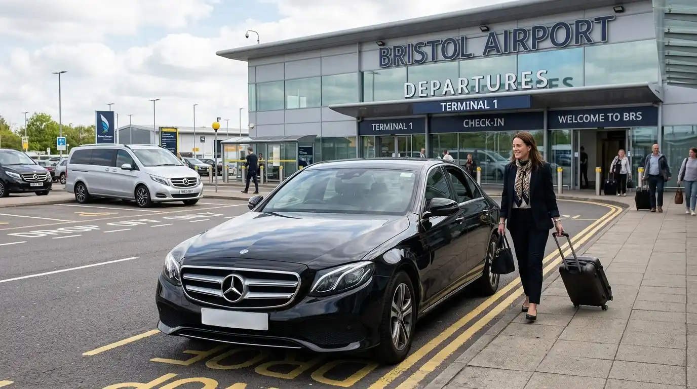 Aircraft landing at Bristol Airport BRS — Stansted Airport Taxi pre-booked cross-border transfer service