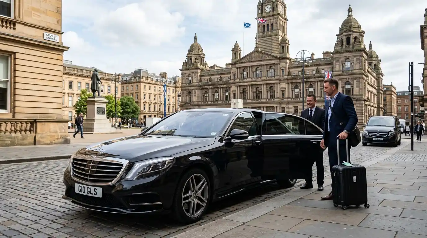 UK motorway long-distance route — Glasgow to London cross-border inter-city taxi via M74 south, Gretna border crossing, M6 and M40/M1 into London, Stansted Airport Taxi pre-booked fixed-fare service