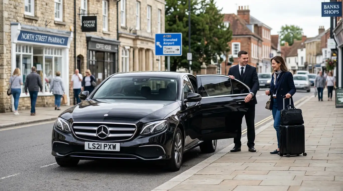 Licensed private-hire Bishop's Stortford taxi covering CM23 local journeys and Stansted Airport transfers