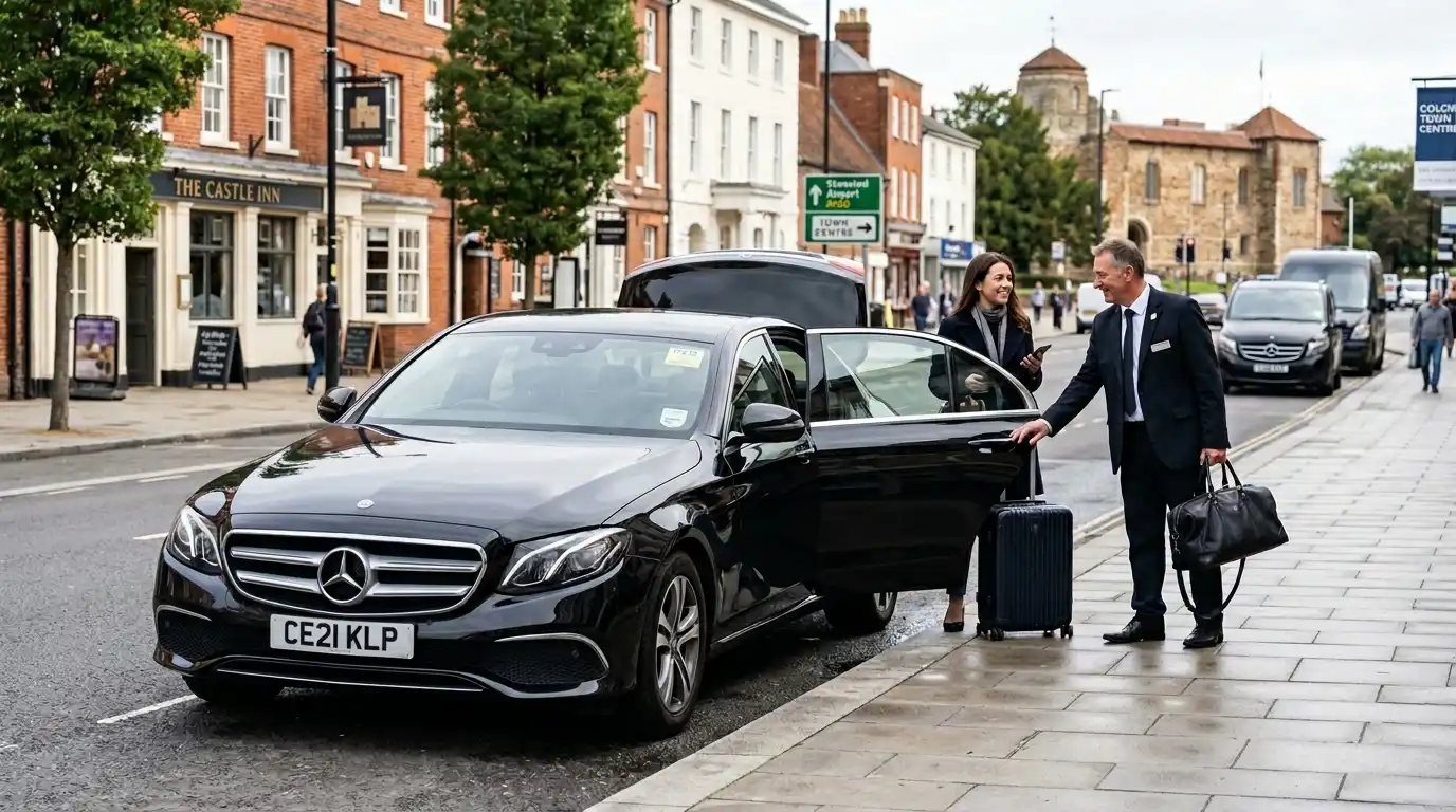 Stansted Airport Taxi fleet vehicle for Colchester to Stansted Airport transfers via the A120