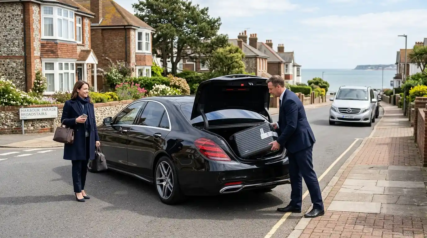 Stansted Airport Taxi saloon for Broadstairs to Stansted Airport long-distance fixed-fare transfers via the M25 and Dartford Crossing, Dart Charge included