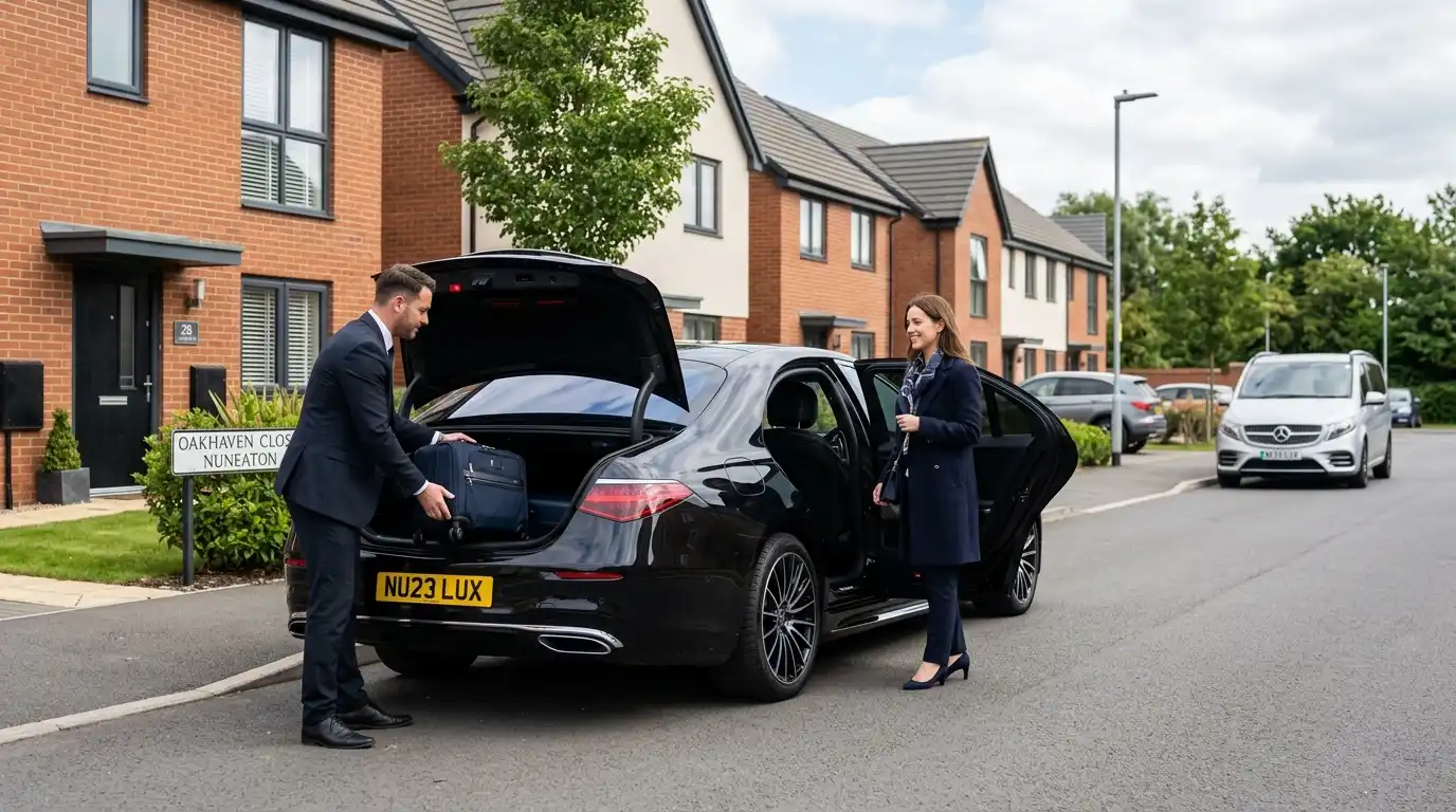 Stansted Airport Taxi saloon for Nuneaton to Stansted Airport long-distance fixed-fare transfers via the A14 and M11 covering CV10 and CV11