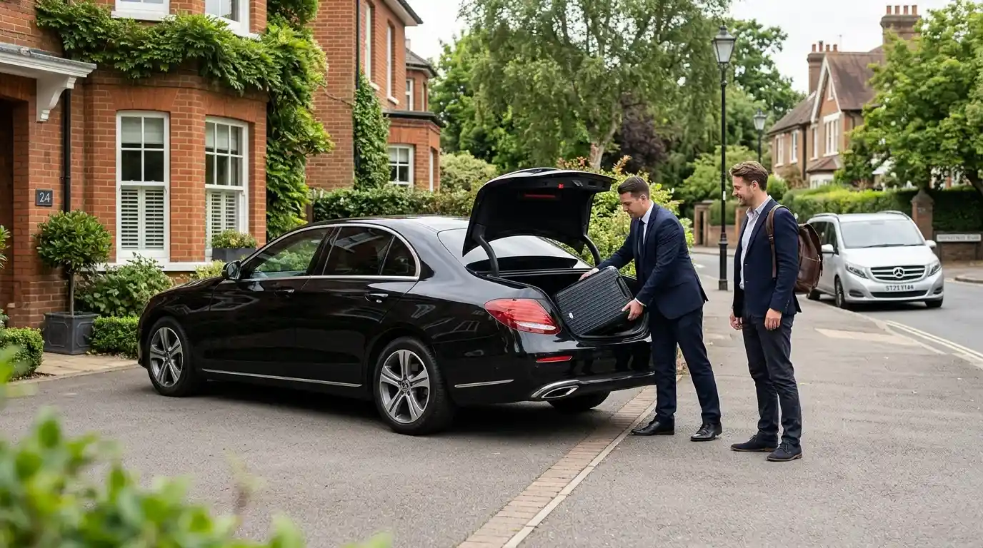 Stansted Airport Taxi fleet vehicle for St Albans to Stansted Airport door-to-door transfers via the M25 and M11