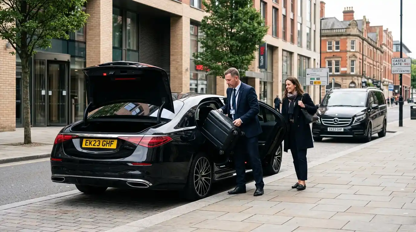 Stansted Airport Taxi saloon for Nottingham to Stansted Airport long-distance fixed-fare transfers via the A14 and M11 covering NG postcodes