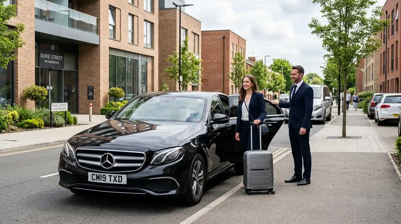 Stansted Airport Taxi saloon for Chelmsford to Stansted Airport door-to-door A12/A130/M11 fixed-fare transfers covering CM postcodes