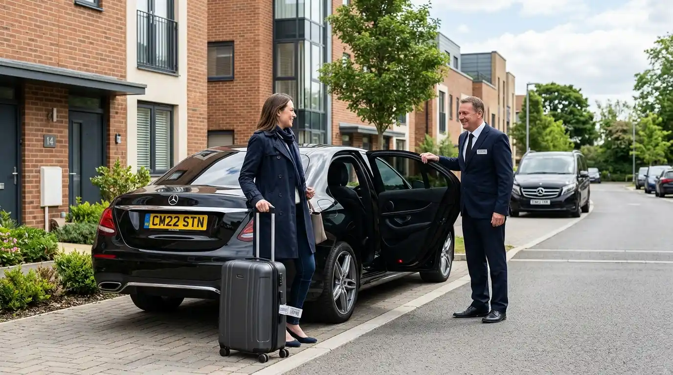 Stansted Airport Taxi fleet vehicle for Chelmsford to Stansted Airport door-to-door transfers via the A12, A130 and M11