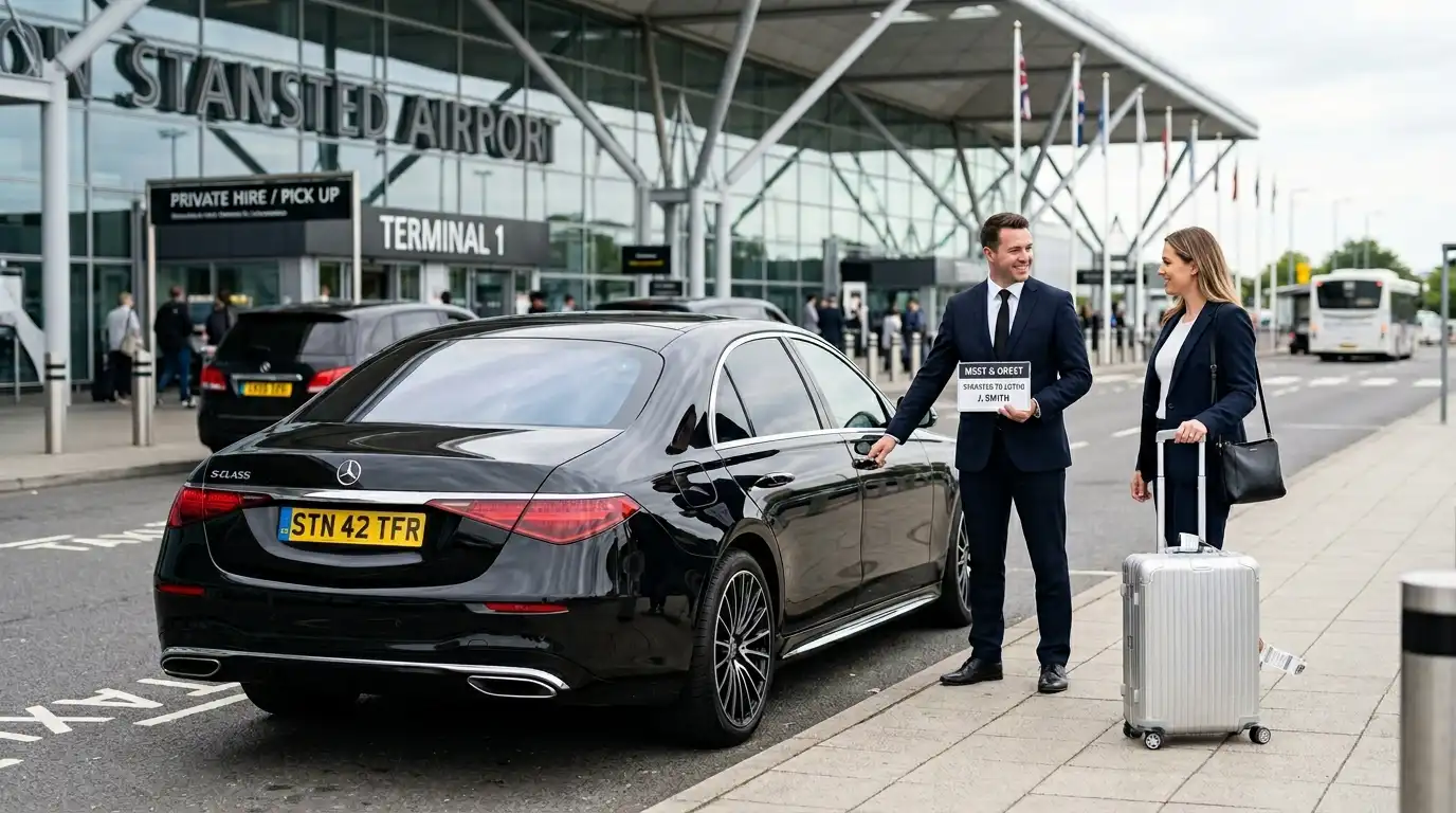 Stansted Airport Taxi saloon for the Stansted Airport to Luton Airport inter-airport fixed-fare transfer via the M11 and M25