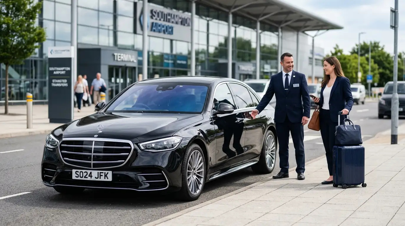 Stansted Airport Taxi saloon for Southampton to Stansted Airport long-distance and cruise-port fixed-fare transfers via the M3, M25 and M11 covering SO postcodes in Hampshire