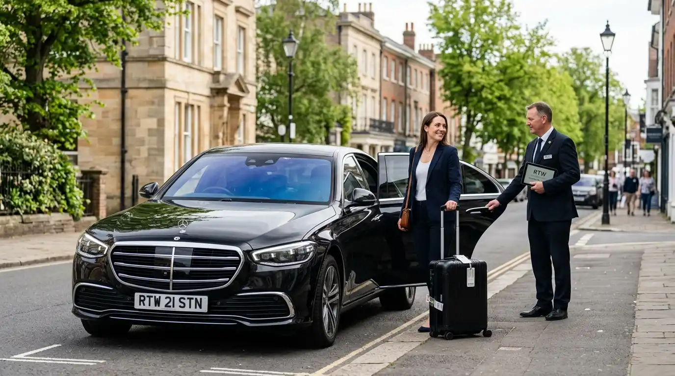 Stansted Airport Taxi saloon for Tunbridge Wells to Stansted Airport fixed-fare transfers via the A21, M25 and M11 with 60-minute Arrivals waiting, covering TN postcodes in West Kent