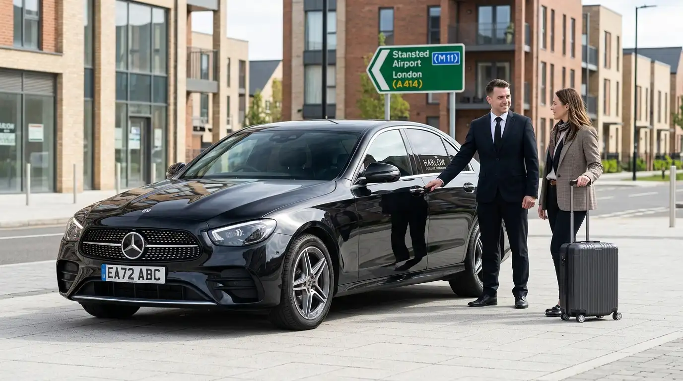 Stansted Airport Taxi fleet vehicle for the short Harlow to Stansted Airport run up the M11