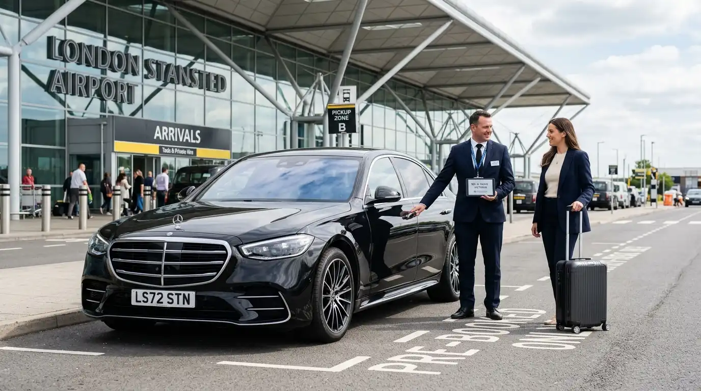 Stansted Airport Taxi saloon for fixed-fare Stansted Airport to London Victoria transfers in both directions via the M11 and central London