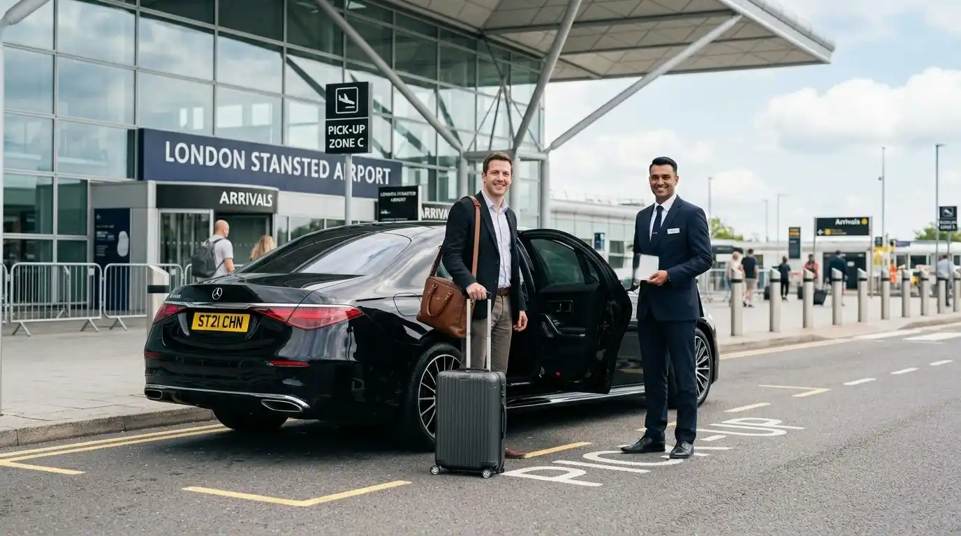 Stansted Airport Taxi vehicle on a fixed-fare Stansted to Birmingham transfer