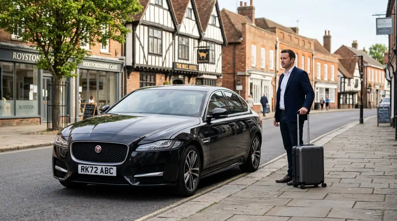 Royston fixed-fare taxi to Stansted Airport — 28.4 miles, 35 minutes via M11