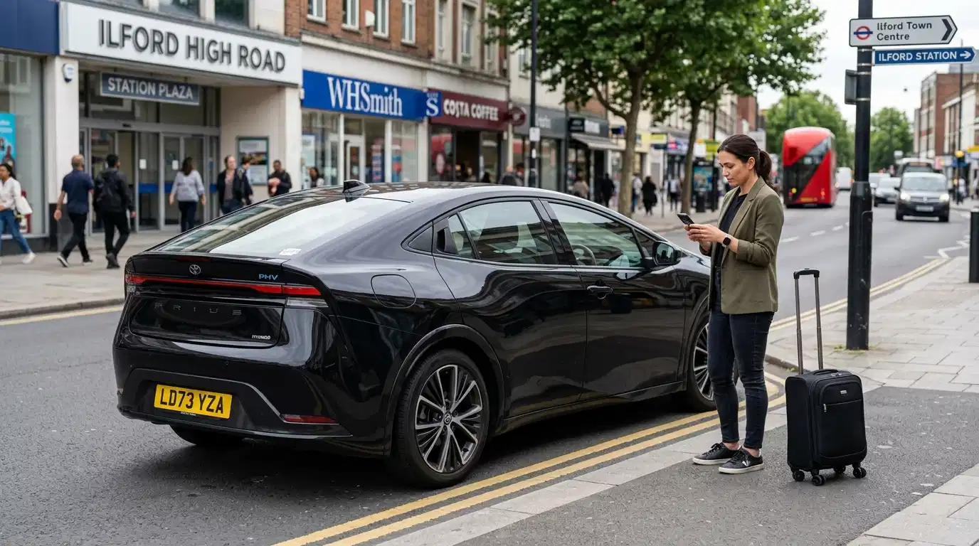Ilford to Stansted Airport — shortest East London route, 28.3 miles, 32 minutes by taxi