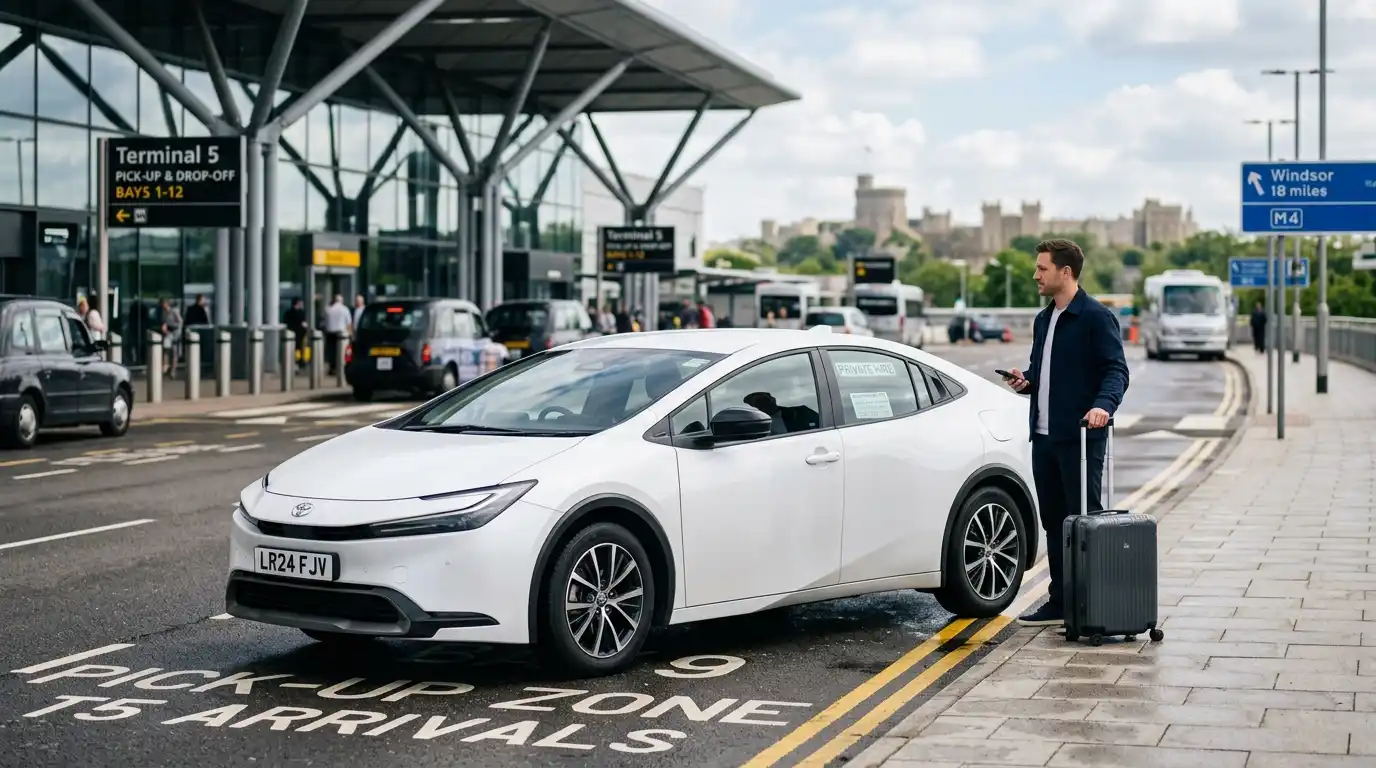  fleet — saloons, MPVs, executive Mercedes and minibuses for the Heathrow to Windsor transfer