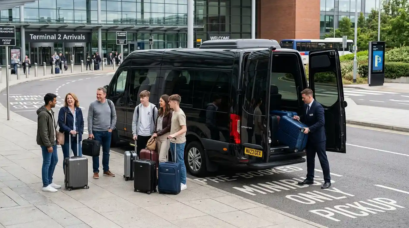 10 seater minibus taxi — forward-facing rows, sliding door, dedicated luggage area